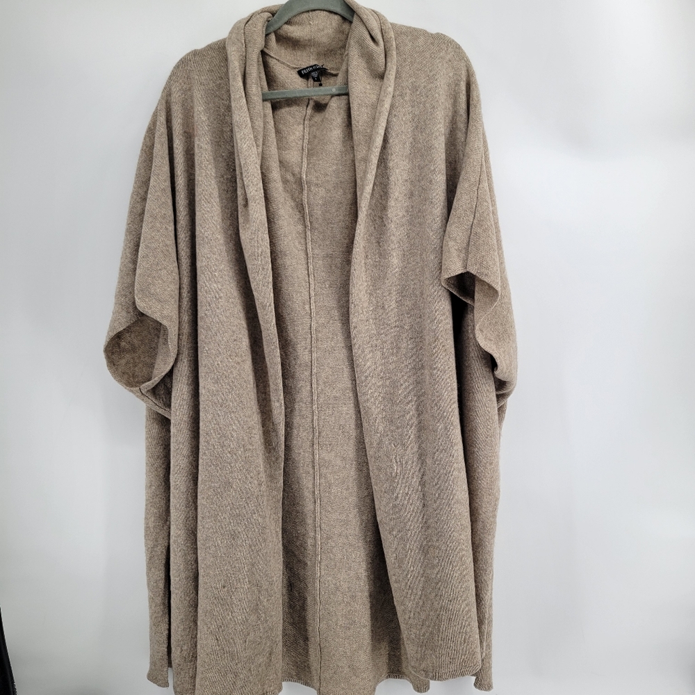 Eileen Fisher Taupe Open-Front Wool Blend Cardigan